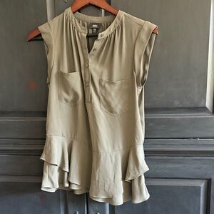 Massimo Khaki Sleeveless Blouse with Ruffle Hem